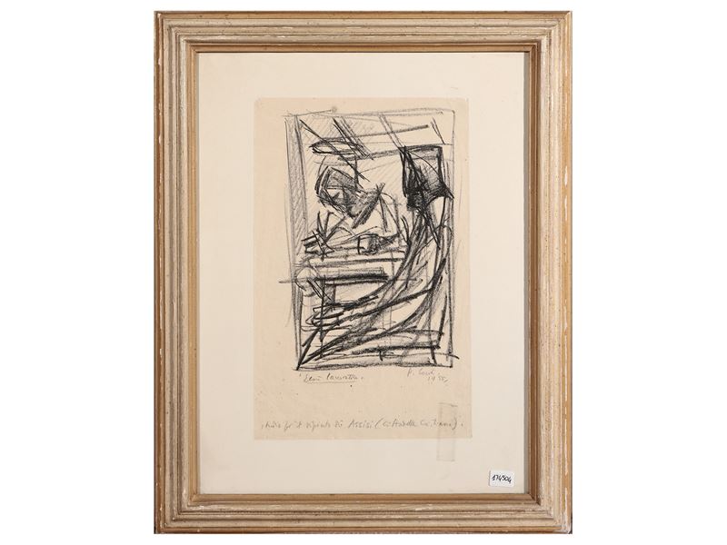 Primo Conti - Studio per il dipinto di Assisi (cittadella cristiana), carboncino su carta