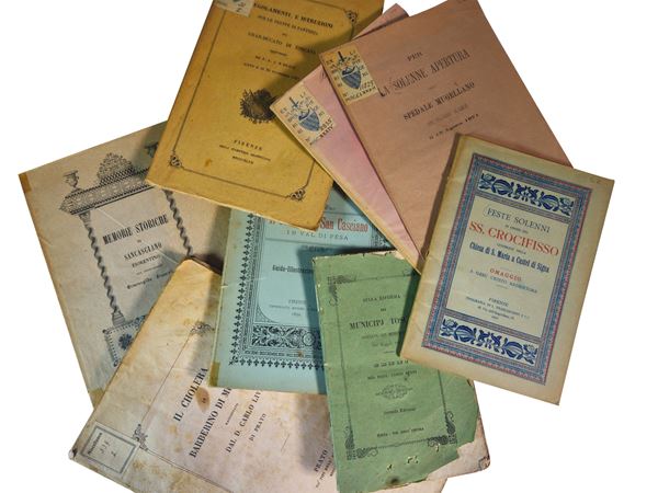 Miscellaneous of books and period bricks on Tuscany