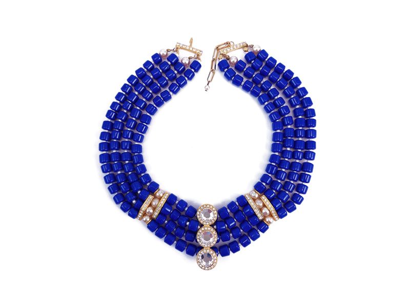 Collana a Quattro Fili Degradè con Pietre Blu