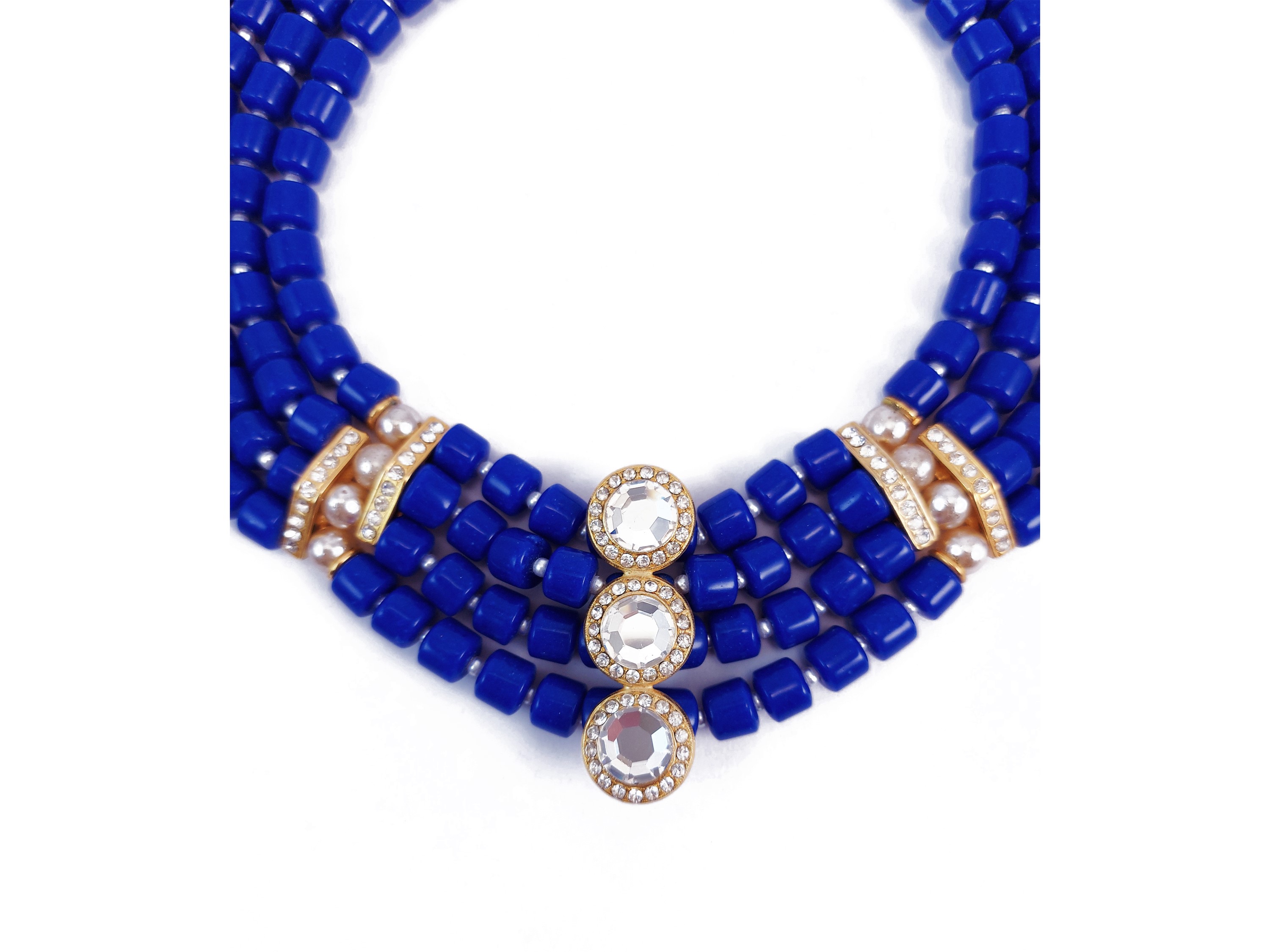 Collana a Quattro Fili Degradè con Pietre Blu