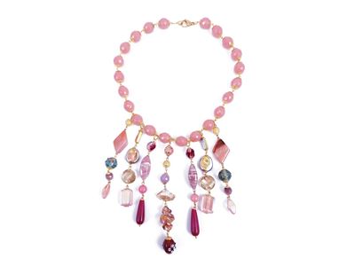 Collana con Pietre Rosa e Pendenti in Vetro di Murano