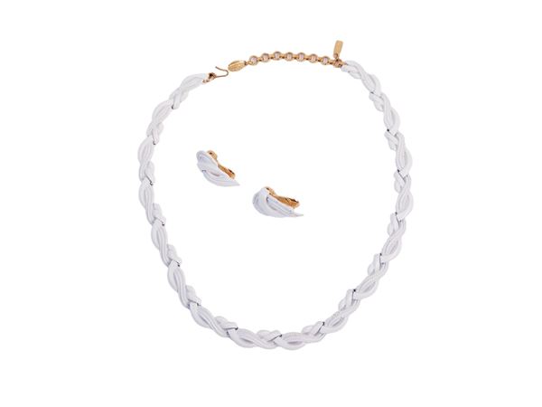 Monet - Demi parure Collana e Orecchini a clip in smalto bianco