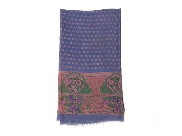 Ken Scott - Large cotton scarf with pink and celestial floral motif