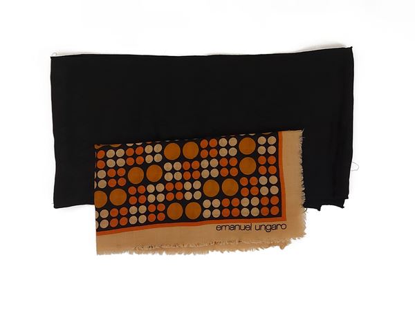 Valentino/Ungaro - Black monogram silk scarf and polka dot wool square