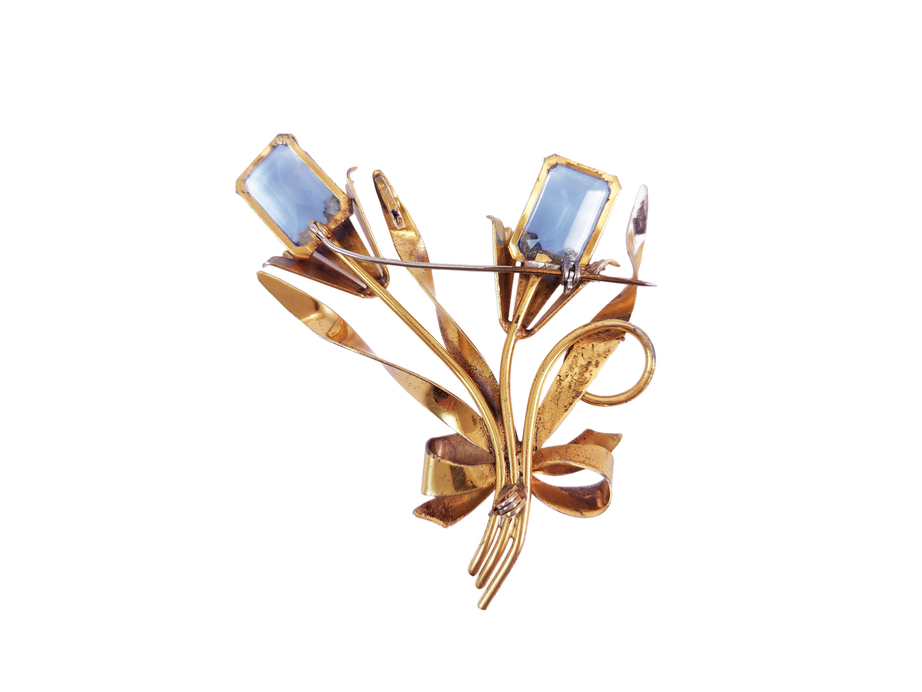 Spilla in Argento Sterling Dorato con Paste Vitree Color Acquamarina