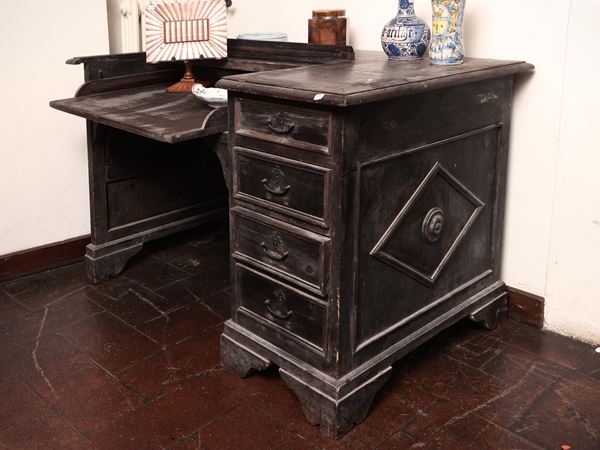 Scrivania a banco in legno ebanizzato