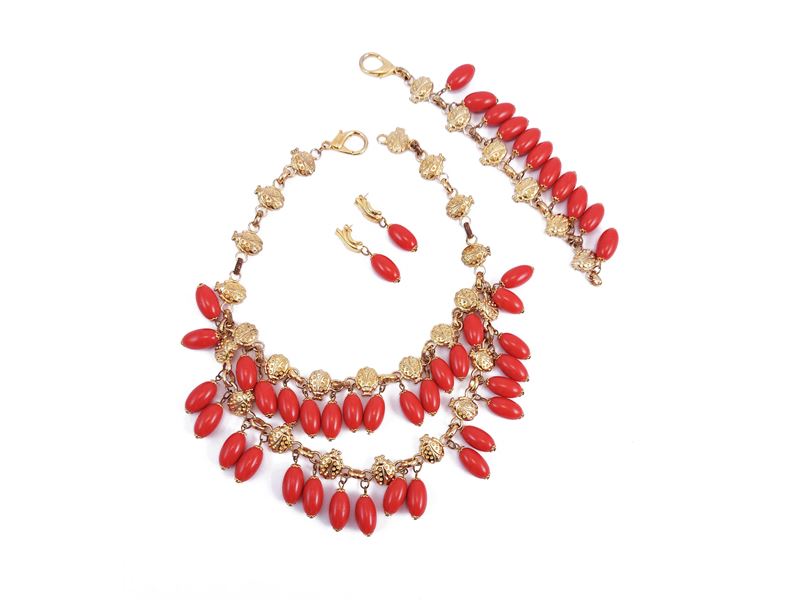 Parure Collana, Bracciale e Orecchini in metallo golden tone