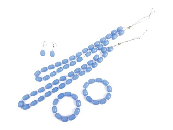 Necklane, bracelet and earrings in celestial vitre -color pasta