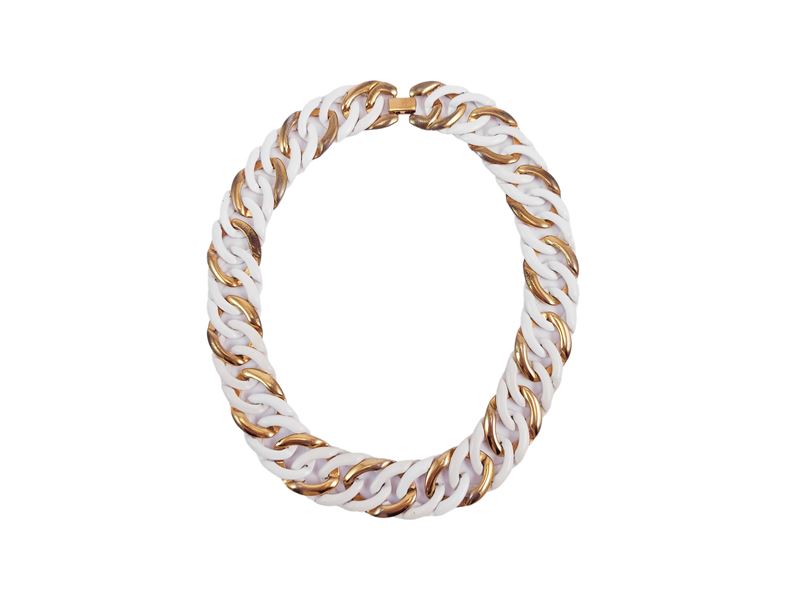 Napier - Collana a Catena in Smalto Bianco e Metallo Golden Tone