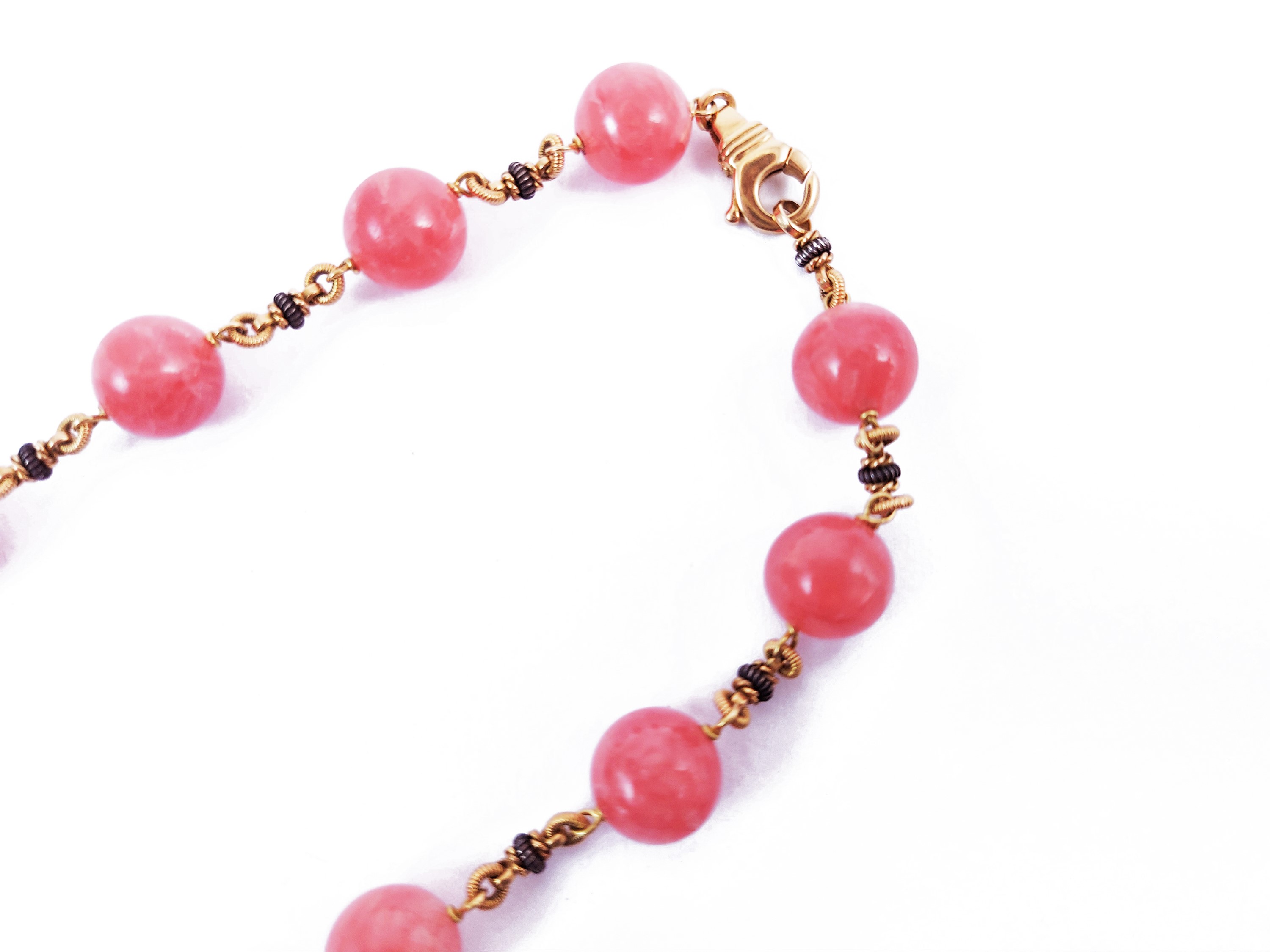 Collana in rodocrosite, oro giallo 18kt e argento