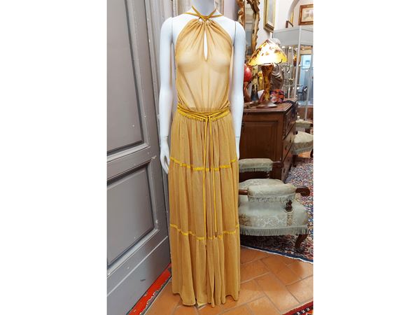 Salvatore Ferragamo - Zabaglione-colored silk mesh long dress