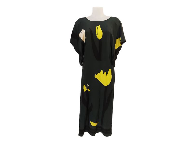 Marni - Abito in seta verde bosco fantasia