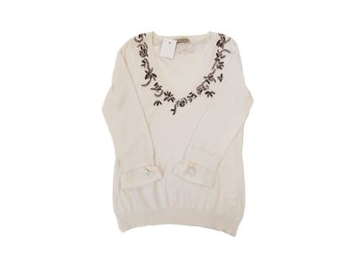 Ermanno Scervino - Maglia in Cotone Bianco con Ricamo di Perline