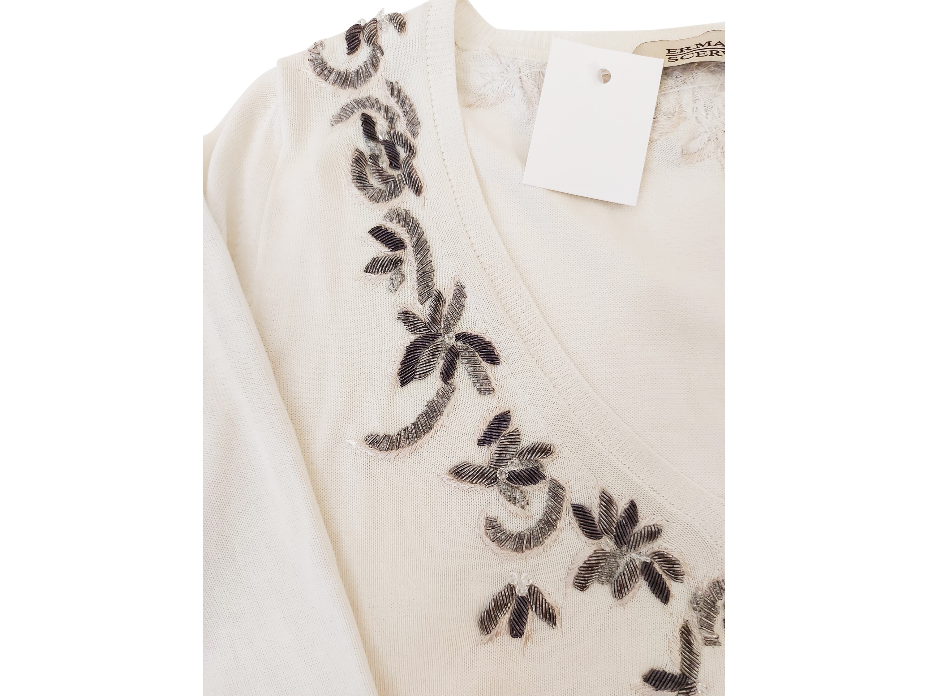 Ermanno Scervino - Maglia in Cotone Bianco con Ricamo di Perline