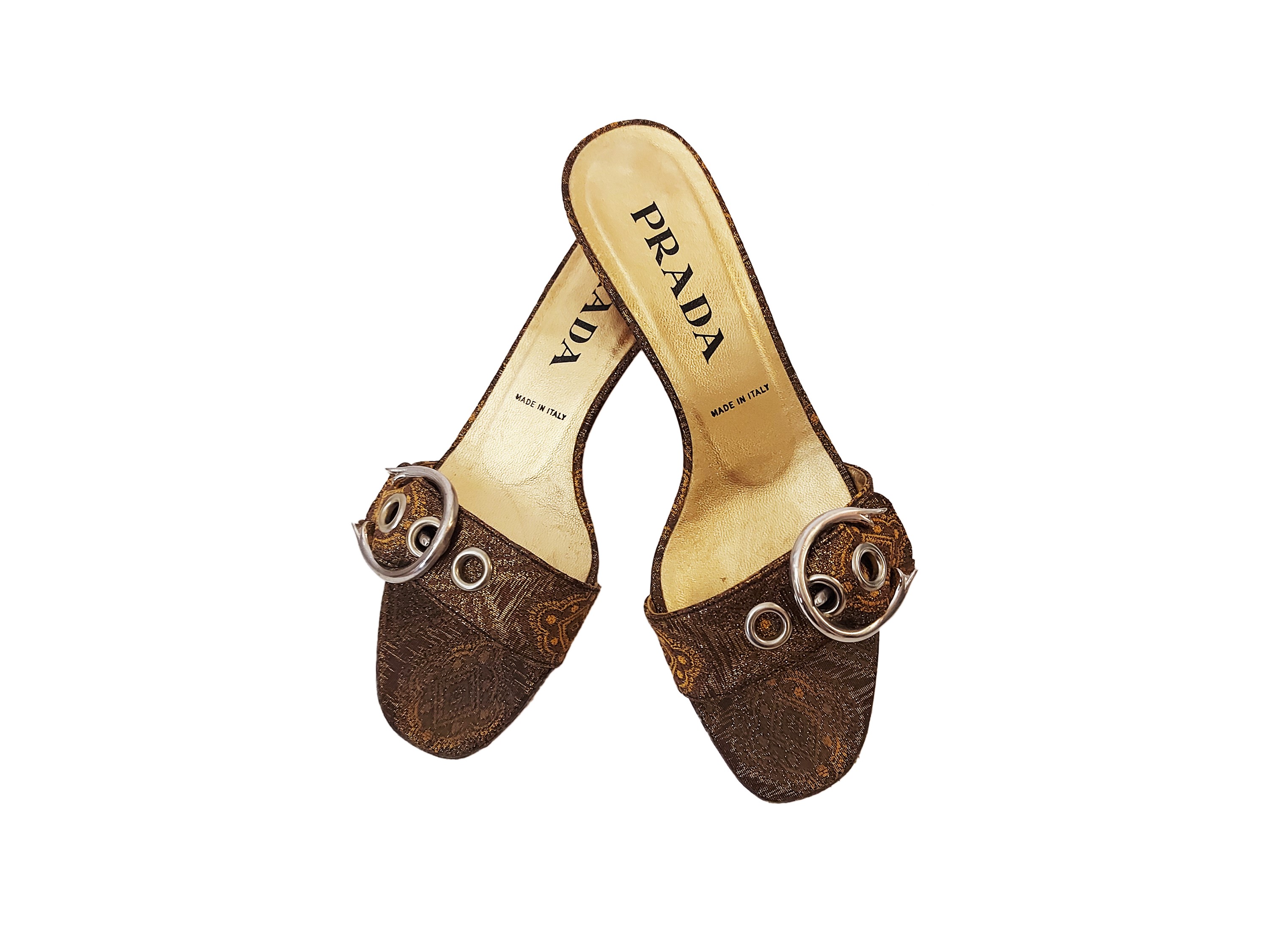 Prada - Mules in tessuto damascato bronzo