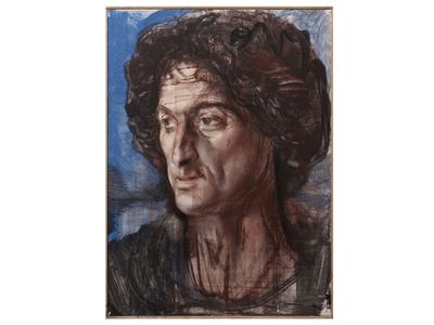 Studio di testa di personaggio pagano, tecnica mista su cartoncino