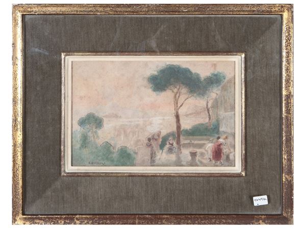 Edoardo Dalbono - Paesaggio napoletano con acquaiole