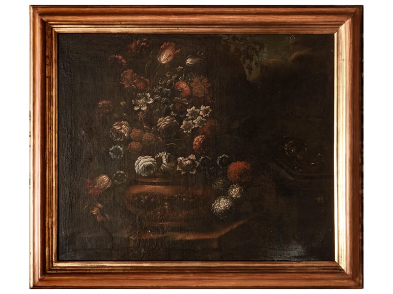 Cerchia di Elisabetta Marchionni - Vaso di Fiori in un Paesaggio