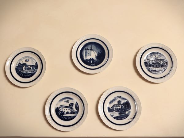Serie di sette piattini in porcellana, Le Ville Fiorentine, Richard Ginori