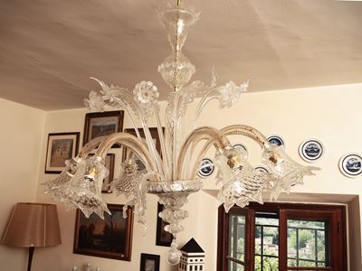 Lampadario in Vetro Soffiato Incolore