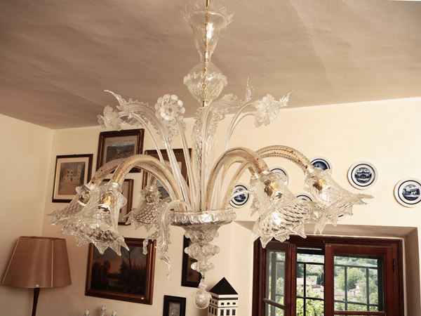 Lampadario in vetro soffiato incolore