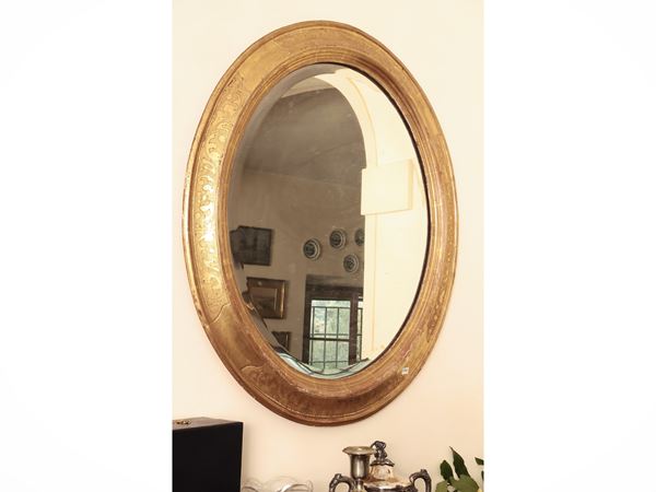 Specchiera con cornice in legno grafita e dorato