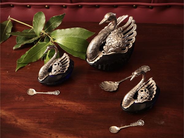 Set di zuccheriera e saliere in argento
