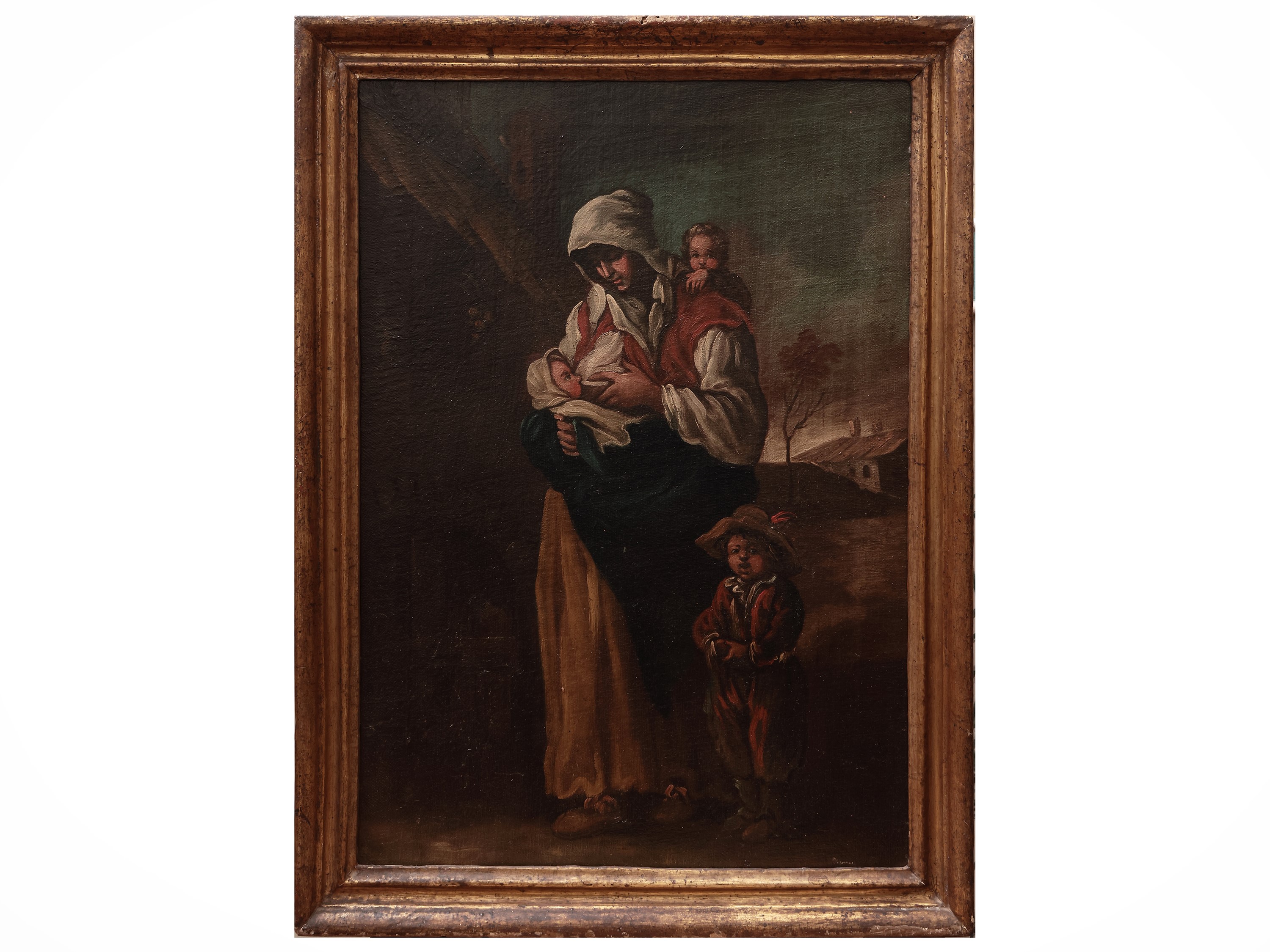 Scuola Lombarda del XVIII Secolo - Mendicante con Bambini, Contadino che Mangia la Zuppa, Donna c...