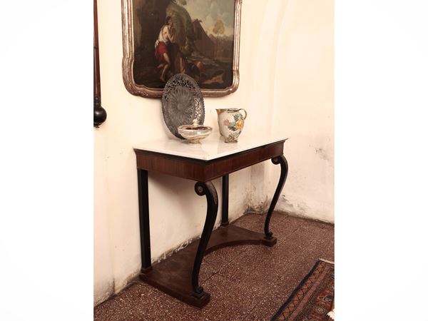 Console impiallacciata in noce