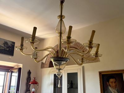 Grande Lampadario in Vetro Soffiato Color Ambra