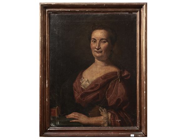 Scuola napoletana del XVIII secolo - Ritratto di gentildonna in abito rosa