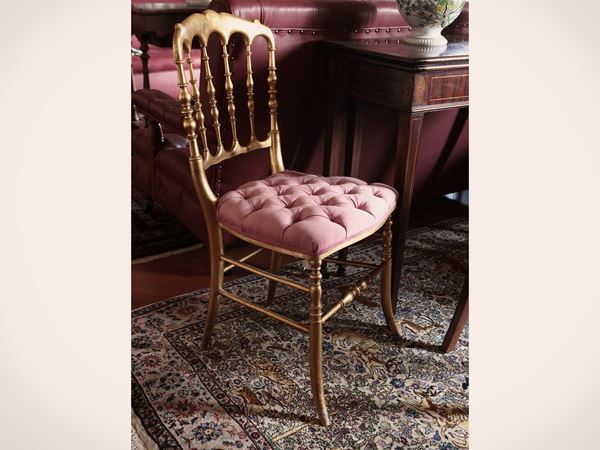Coppia di sedie chiavarine in legno dorato
