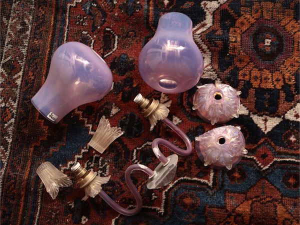 Coppia di applique in vetro rosa opalescente di Murano