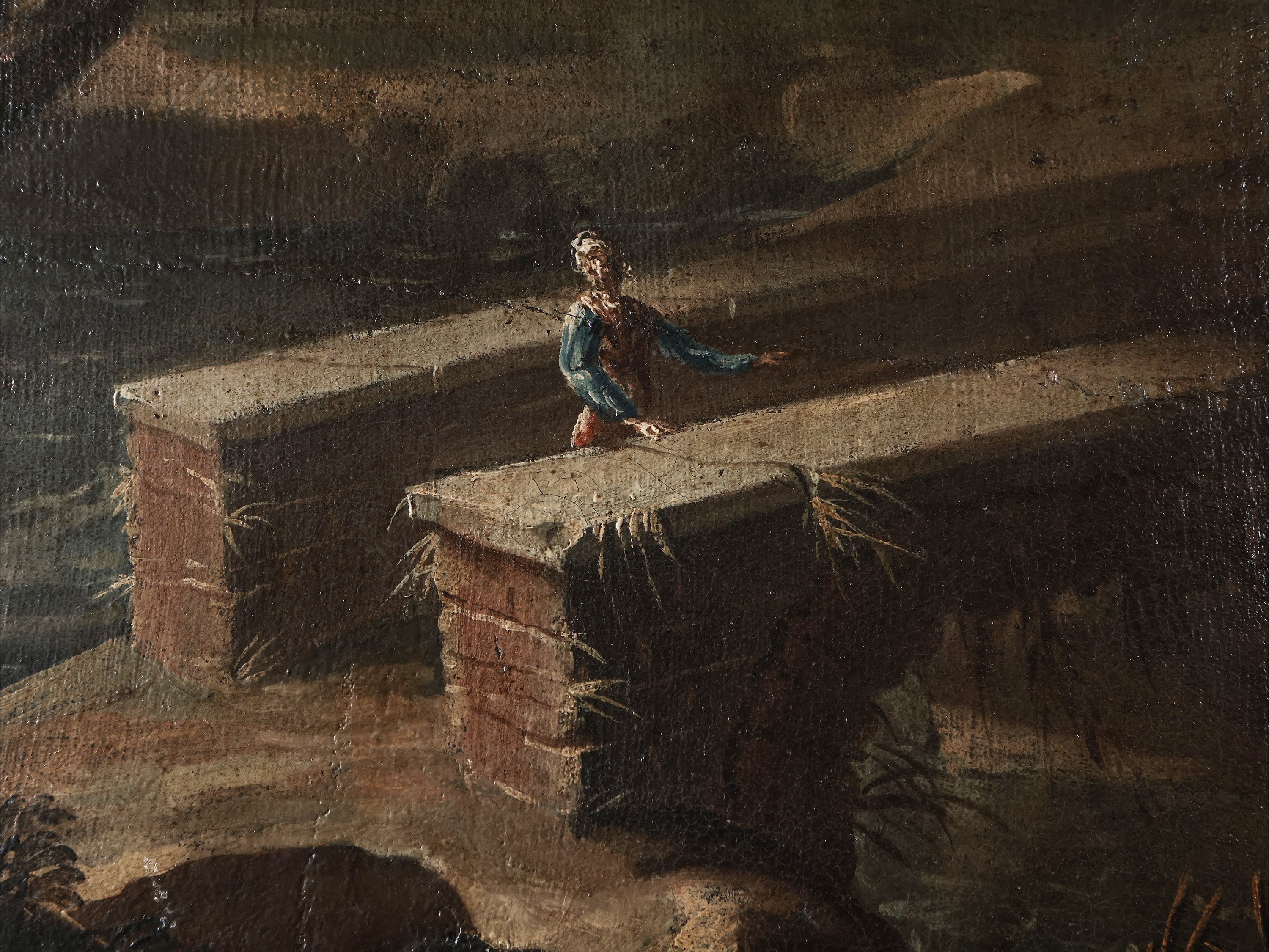 Scuola Dell'italia Centrale del XVIII Secolo - Paesaggio Fluviale con Ponte e Personaggi