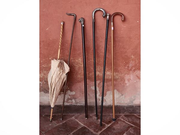 Collezione di cinque bastoni da passeggio d'epoca
