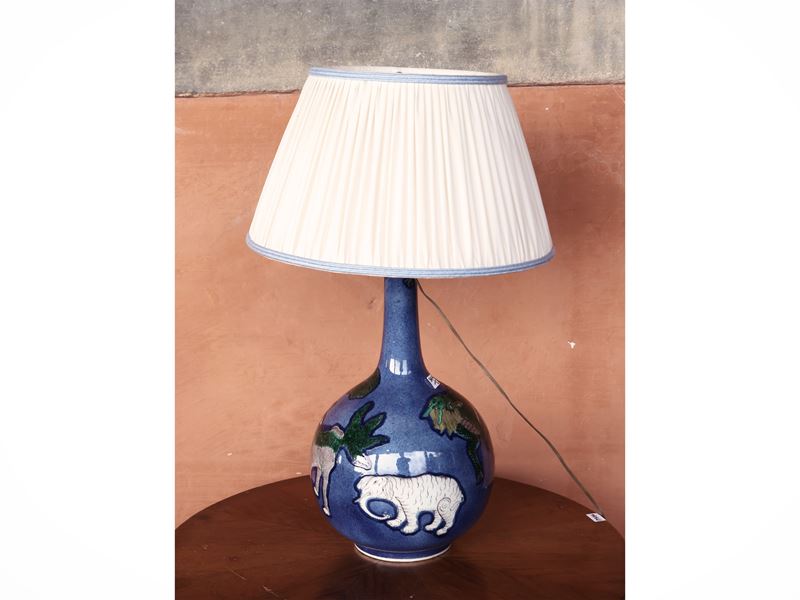 Coppia di Lumi da Tavolo in Ceramica Smaltata