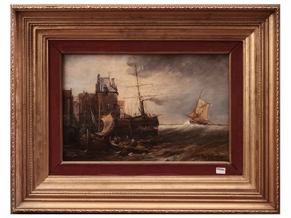 Mare in tempesta con velieri