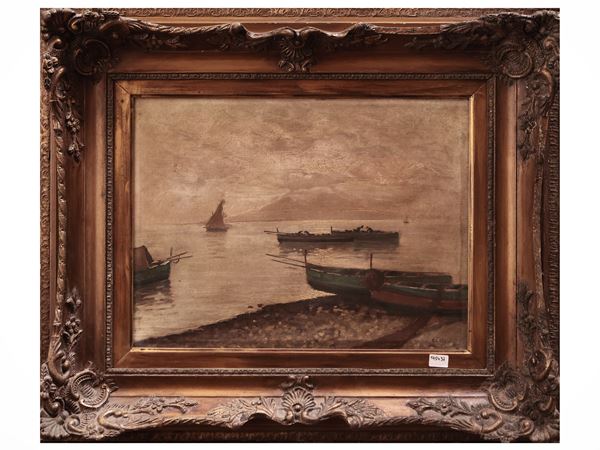 Scuola napoletana del XX secolo - Marina napoletana con barche