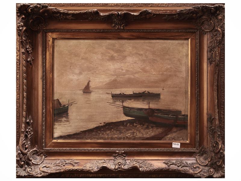 Scuola Napoletana del XX Secolo - Marina Napoletana con Barche
