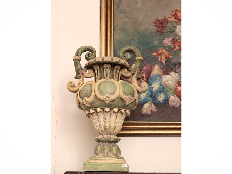 Vaso Ad Anfora in Terracotta Invetriata