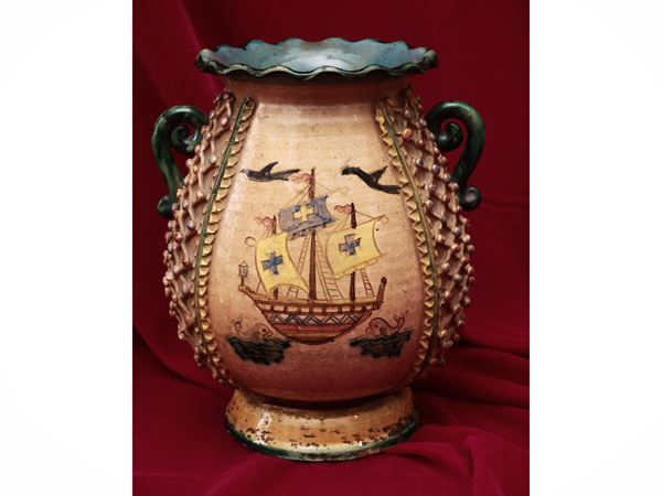 Smalata terracotta amphora vase, probably Zulimo Aretini