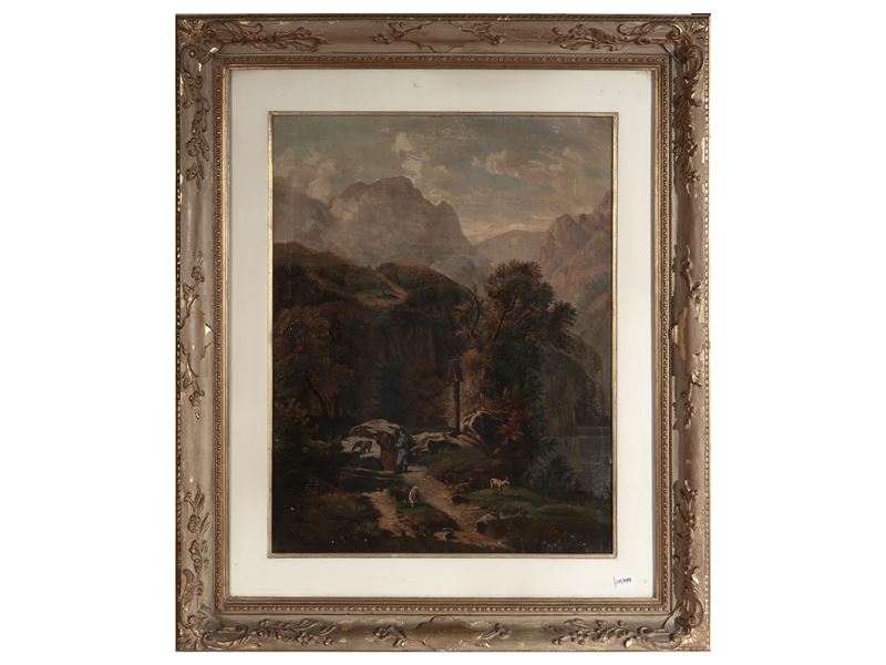 Paesaggio montano con figure