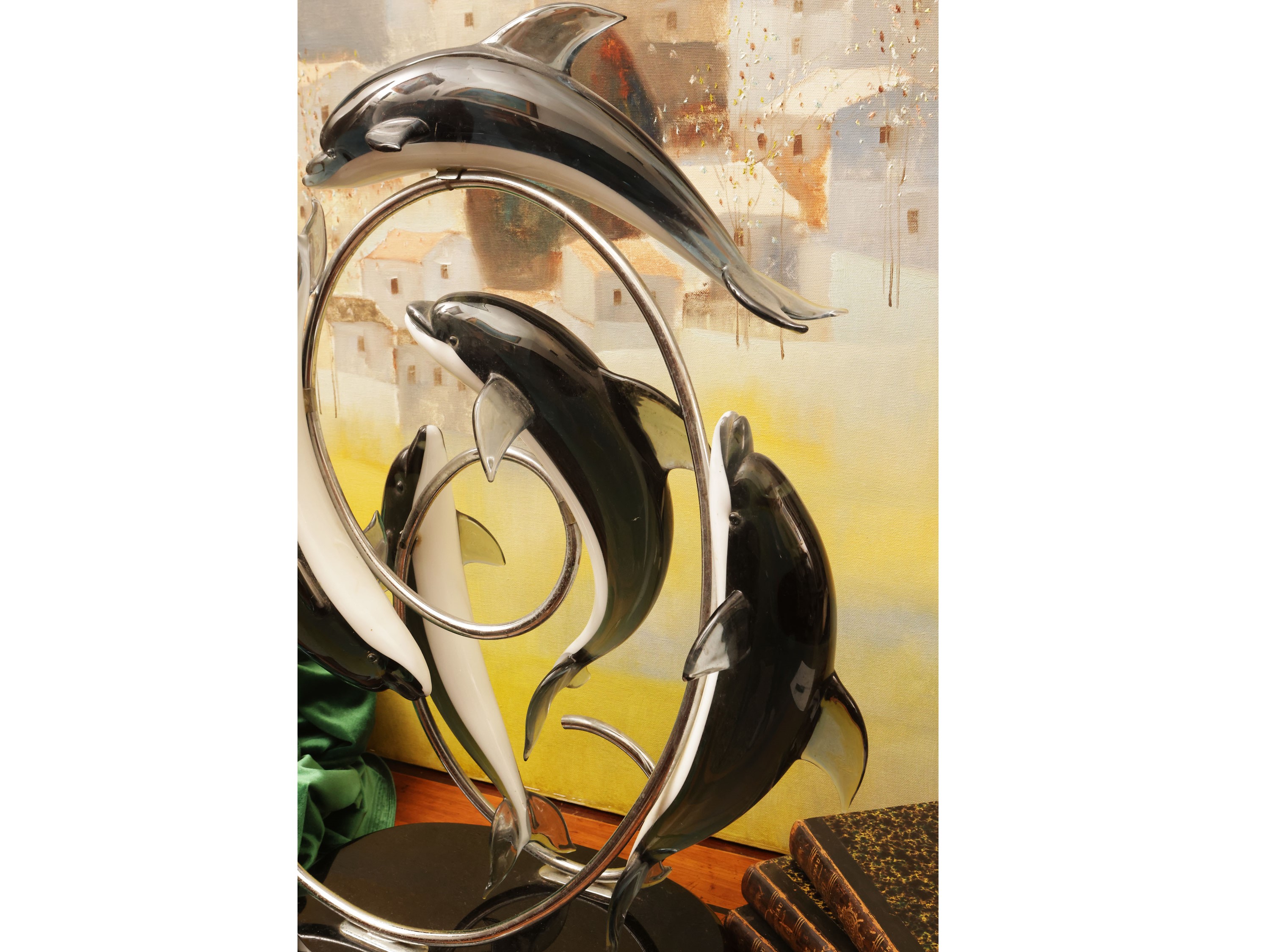 Grande gruppo in vetro di Murano, raffigurante delfini, XX secolo