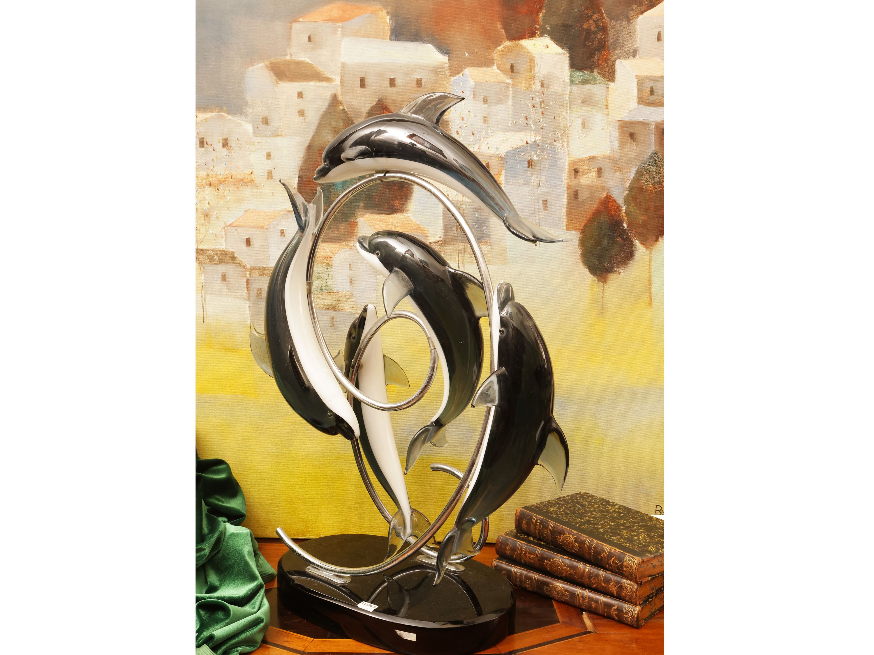 Grande gruppo in vetro di Murano, raffigurante delfini, XX secolo
