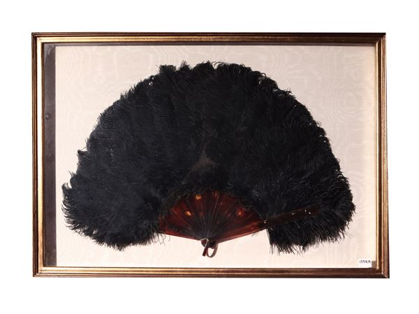 Large fan in black ostrich feathers