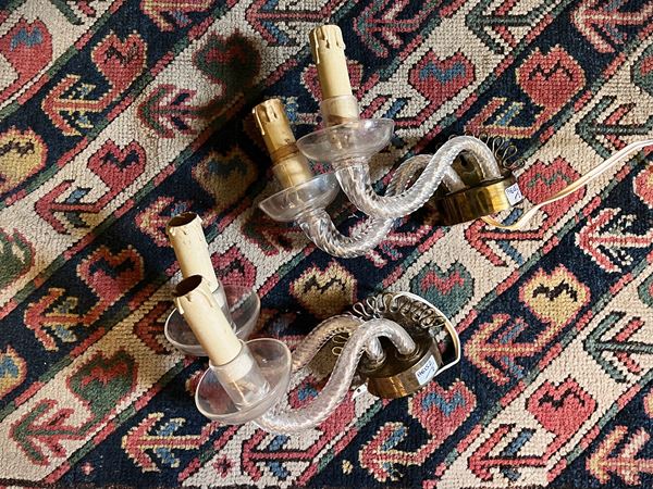 Pair of Murano and brass glass appliques