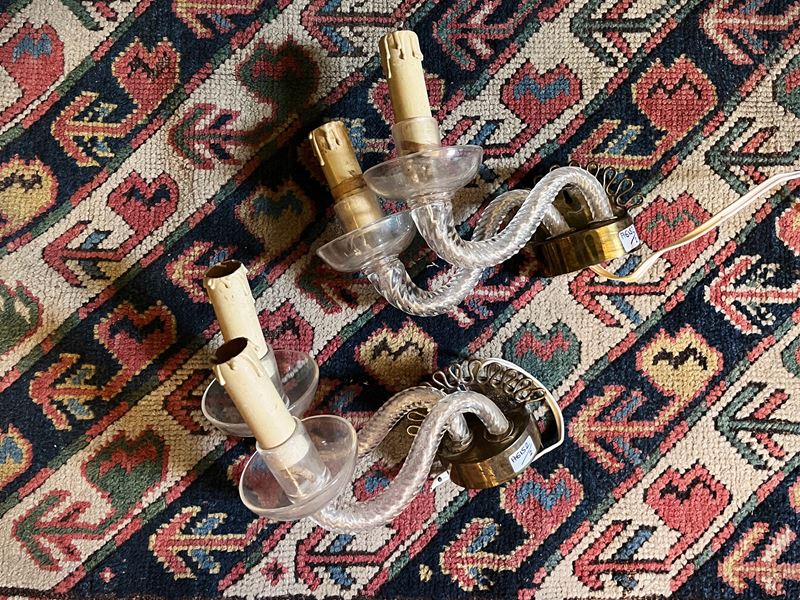Coppia di Applique in Vetro di Murano e Ottone