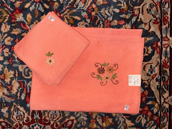 Pink linen tablecloth