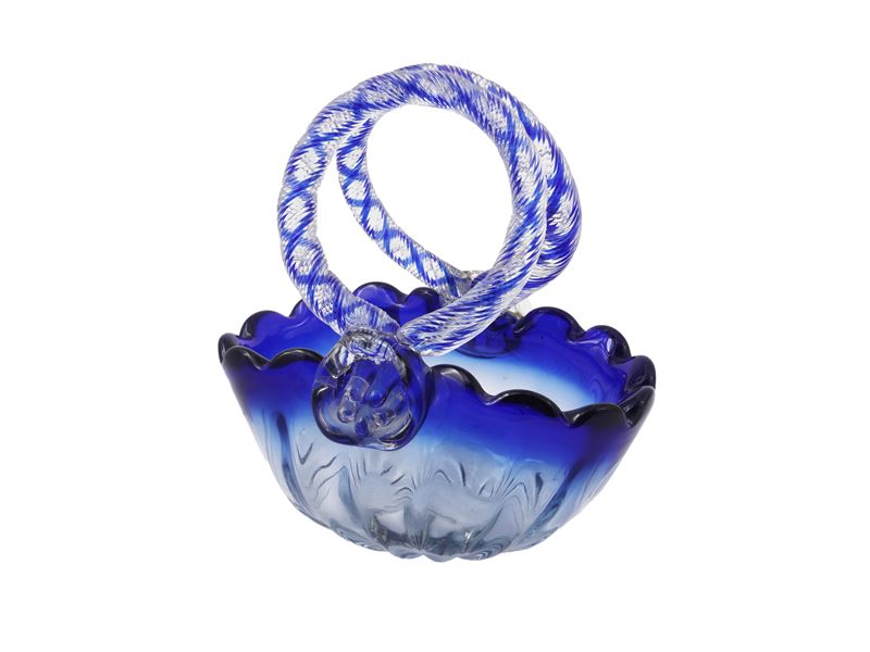 Cestino porta bonbon, vetro soffiato blu di Murano (XX secolo)