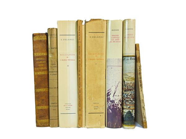 Miscellaneous of books and period bricks on Florence and Tuscany